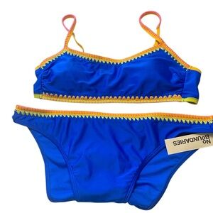 No Boundaries NWT Bikini Set Size L Top, 14 Bottom Blue w Embroidery